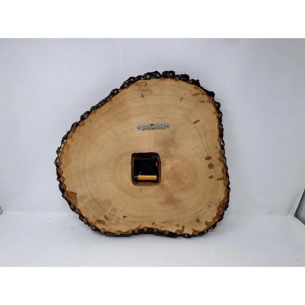 Vintage Live Edge Wood Slice Wall Clock Roman Numerals 15x16 Tested